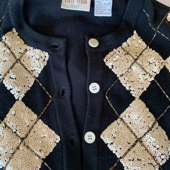 Black with white (Retro)diamond cardigan sweater M - Picture 7 of 8